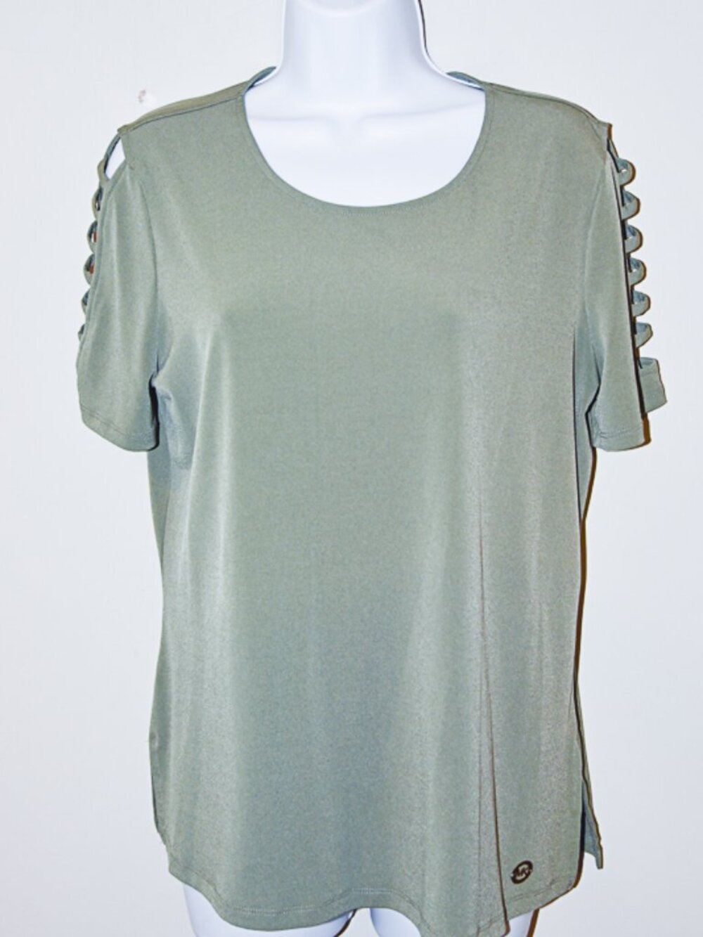 Michael Kors Scoop Neck T-Shirt with lattice short sleeves size Medium